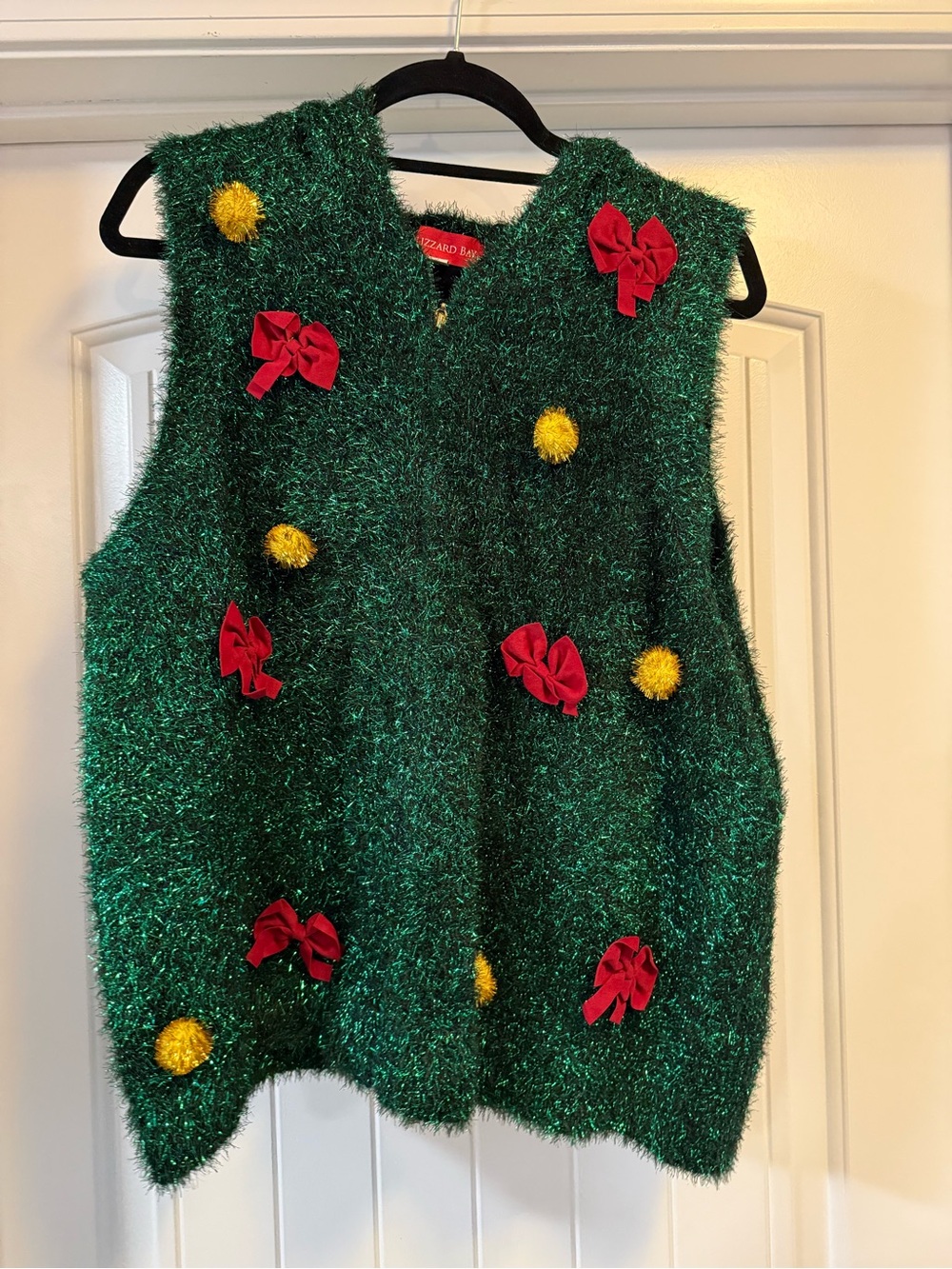 Blizzard Bay Women's Green Festive Tinsel Vest with Red Bows